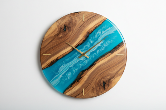 Horloge bois & résine – Inspiration Océan – Pièce unique
